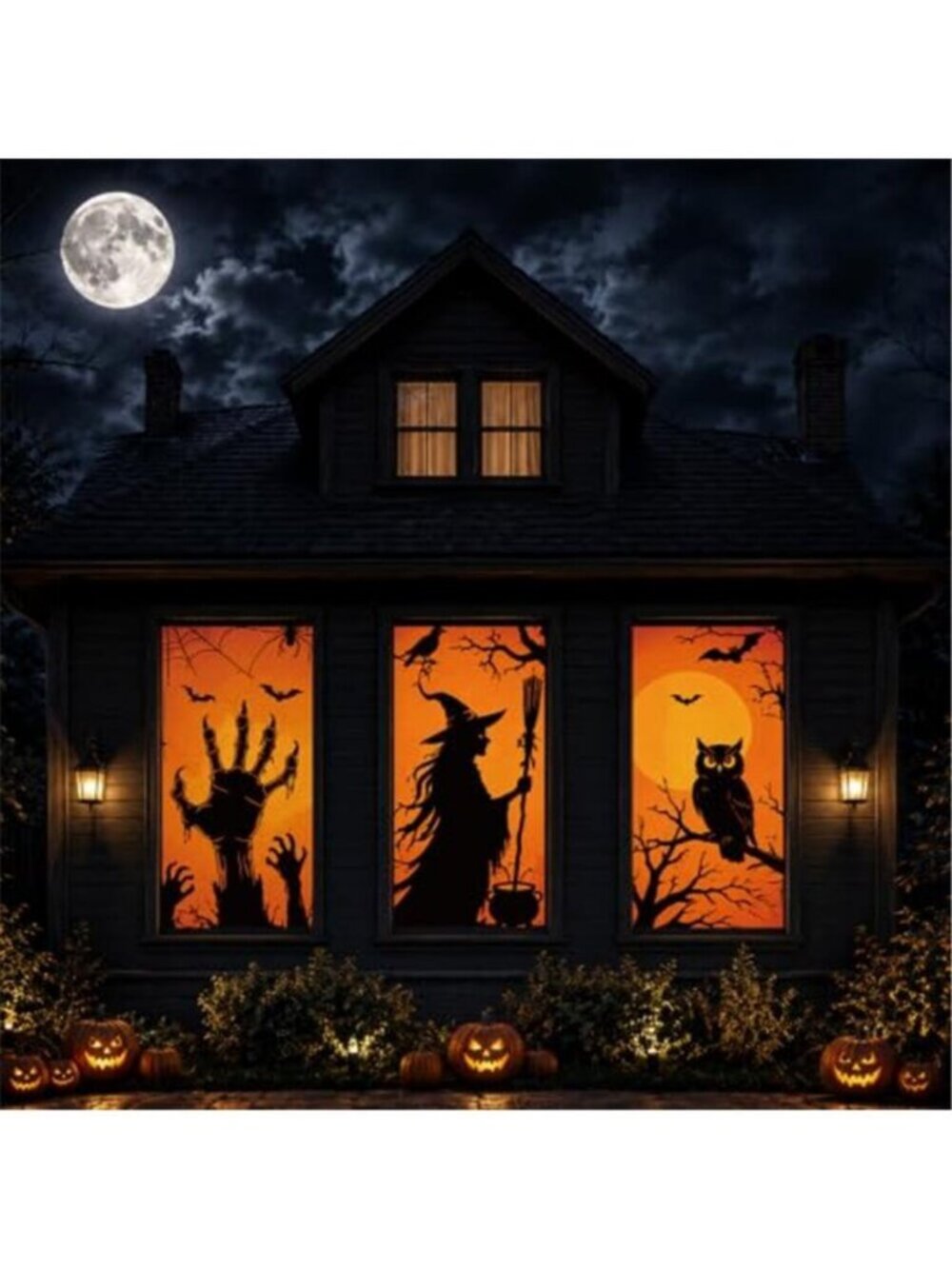 3 Pcs Halloween Silhouette Window Decor Large Spooky Hand Witch Owl Clings